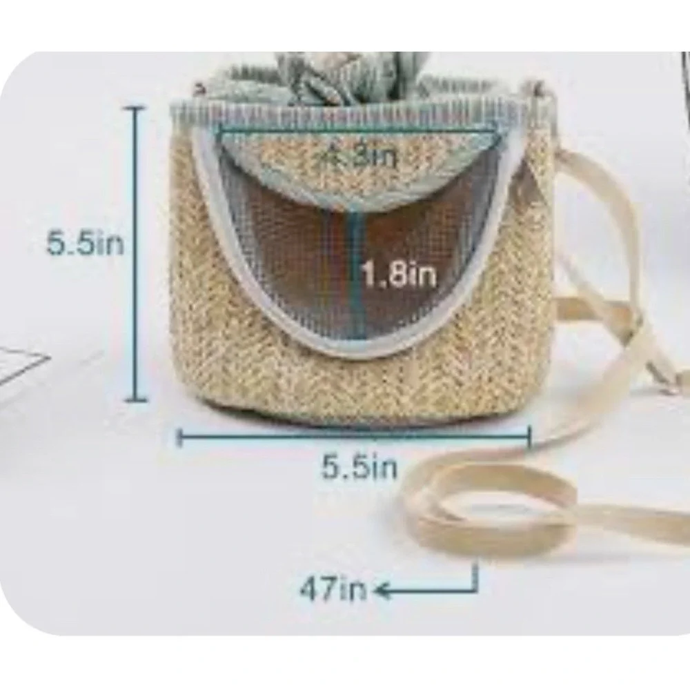 Woven Straw Pet Carrier Small Animal OS Tan Green Mesh Window Travel Bag